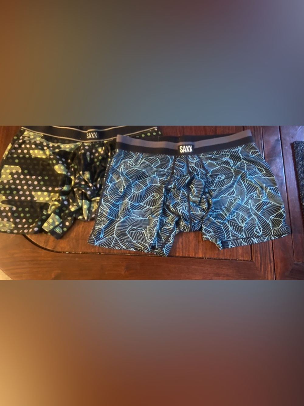 Saxx Men's Blue Leaf Pattern Boxer Briefsr 2 pair L